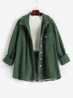 Drop Shoulder Pocket Teddy Coat S Deep green