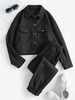 Drop Shoulder Pocket Thermal Lined Jogger Pants Set S Black