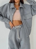 Drop Shoulder Pocket Thermal Lined Jogger Pants Set S Gray