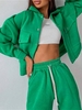 Drop Shoulder Pocket Thermal Lined Jogger Pants Set S Green