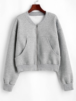 Drop Shoulder Pocket Zip Up Jacket M Light gray