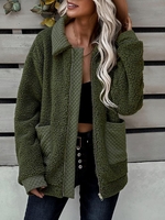 Drop Shoulder Pocket Zip Up Teddy Jacket Xl Deep green
