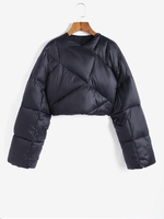 Drop Shoulder Quilted Crop Puffer Jacket M Black