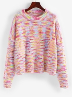 Drop Shoulder Rainbow Slouchy Sweater L Light pink