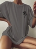 Drop Shoulder Rose Print T Shirt M Dark gray