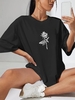 Drop Shoulder Rose Print T Shirt Xl Black