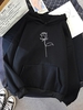 Drop Shoulder Rose Print Thermal Lined Hoodie M Black