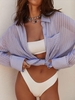 Drop Shoulder Semi Sheer Pocket Shirt M Light purple