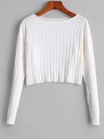 Drop Shoulder Slash Neck Cropped Sweater L White