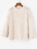 Drop Shoulder Slit Cable Knit Sweater White