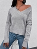 Drop Shoulder Solid V Neck Sweater S Dark gray