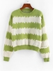 Drop Shoulder Striped Jacquard Sweater S Green