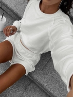 Drop Shoulder Topstitching Loose Shorts Set L White