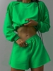 Drop Shoulder Topstitching Loose Shorts Set M Green