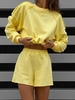 Drop Shoulder Topstitching Loose Shorts Set S Yellow
