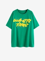 Drop Shoulder Towelling Letter Pattern T Shirt Xl Green