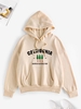 Drop Shoulder Tree California Print Thermal Lined Hoodie M Light coffee