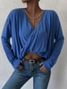 Drop Shoulder Twisted Faux Pearl V Neck T Shirt S Blue