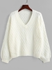 Drop Shoulder V Neck Cable Knit Sweater S White