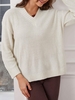 Drop Shoulder V Neck Slouchy Sweater White