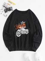 Drop Shoulder Vintage Motorbike Graphic Sweatshirt M Black