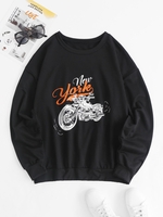 Drop Shoulder Vintage Motorbike Graphic Sweatshirt S Black