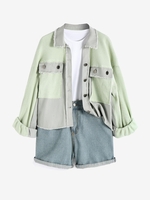 Drop Shoulder Waffle Pocket Frayed Jacket M Light green