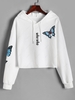 Drop Shoulder Who Butterfly Print Hoodie M White
