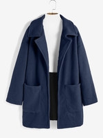 Drop Shoulder Wool Blend Pocket Longline Coat S Deep blue