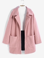 Drop Shoulder Wool Blend Pocket Longline Coat S Light pink