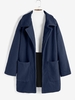 Drop Shoulder Wool Blend Pocket Longline Coat Xl Deep blue