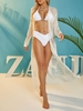 Dual Pocket Crochet Knit Open Front Cover Up L White