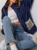 Dual Pocket Leopard Panel Fluffy Coat M Deep blue