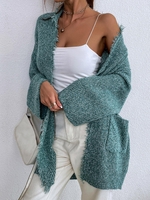 Dual Pocket Open Front Heathered Frayed Cardigan S Green