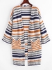 Dual Pocket Open Front Stripes Cardigan Blue