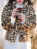 Dual Pocket Zip Up Leopard Faux Fur Coat M Coffee