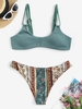 Dual Strap Crinkle Ethnic Print Cheeky Bikini Set Green