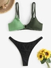 Dual Strap Textured O Ring Half and Half Thong Bikini Set Multi a