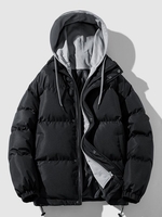 Dual Zip Hooded Pocket Colorblock Faux Twinset Puffer Padded Coat M Black