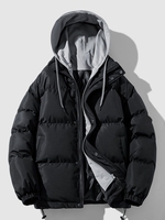 Dual Zip Hooded Pocket Colorblock Faux Twinset Puffer Padded Coat S Black
