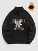 Eagle Alaska Print Half Zip Thermal Lined Sweatshirt L Black
