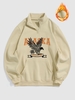 Eagle Alaska Print Half Zip Thermal Lined Sweatshirt L Light coffee