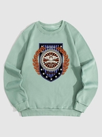 Eagle Badge Pattern Fleece-lined Sweatshirt M Light green