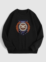 Eagle Badge Pattern Fleece-lined Sweatshirt S Black