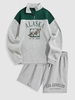 Eagle Graphic Fleece Quarter Zip Sweatshirt and Letter Printed Shorts Set Gray