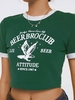 Eagle Letter Print Crop Ringer T Shirt L Deep green