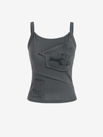 Eagle Print Patchwork Design Tank Top L Gray