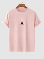 Eiffel Tower Printed Simple Style T-shirt Xl Light pink