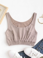 Elastic Hem Plain Basic Crop Top S Coffee