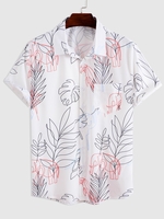 Elephant Tropical Leaves Print Pocket Shirt L White